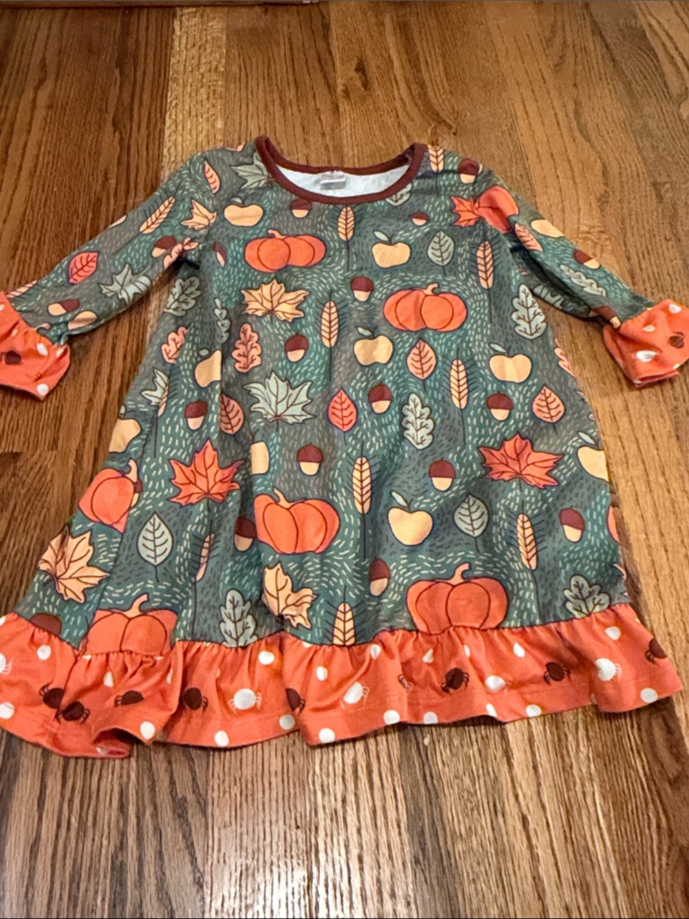 Girls Green & Orange Autumn Pumpkin Dress - size 3
